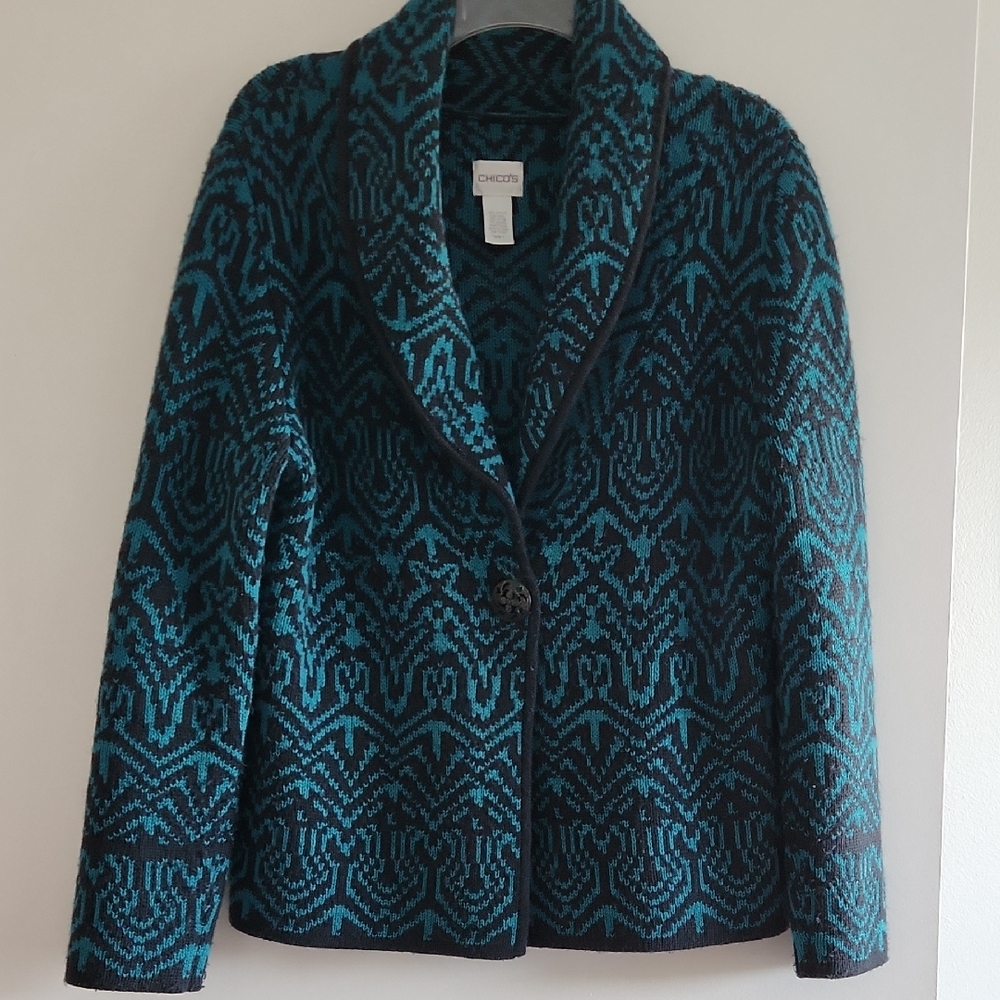 Chico's Blue and Black Geometric Blazer